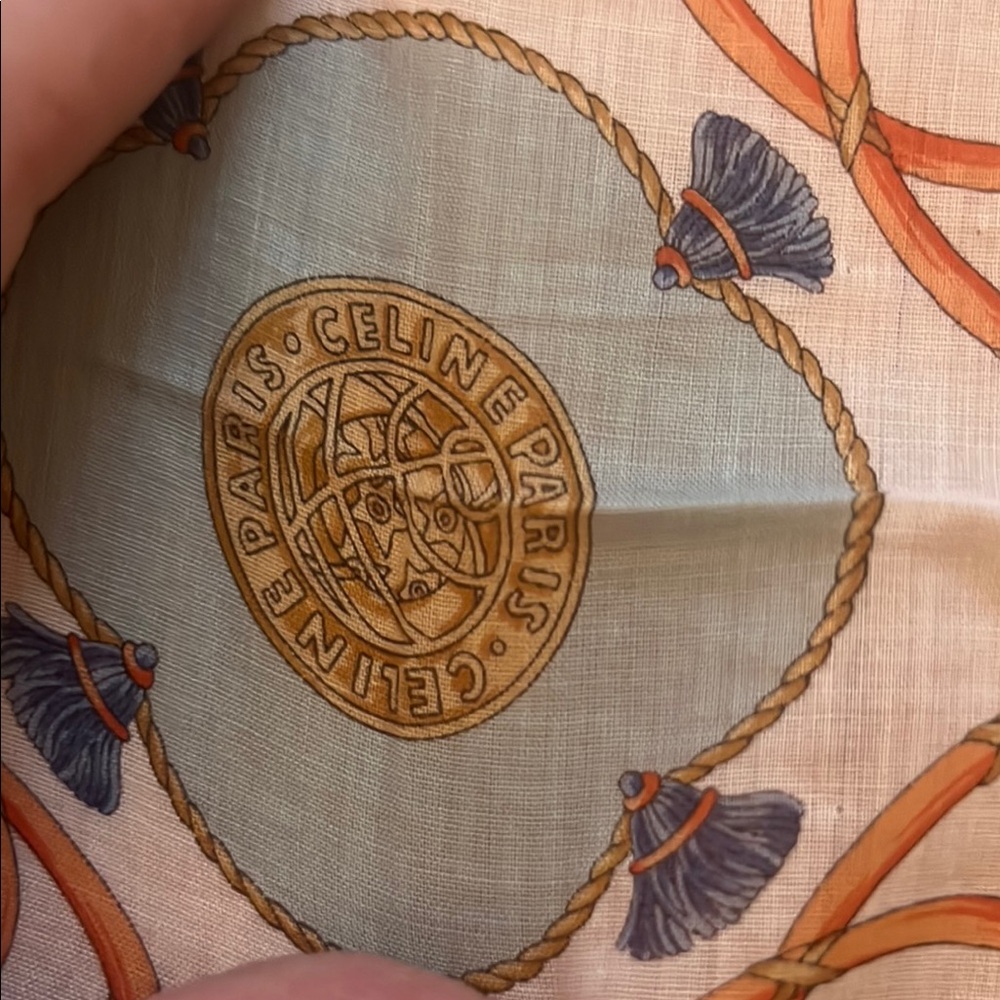 Celine Blue and Gold Silk Scarf 18”x18” - Picture 4 of 8